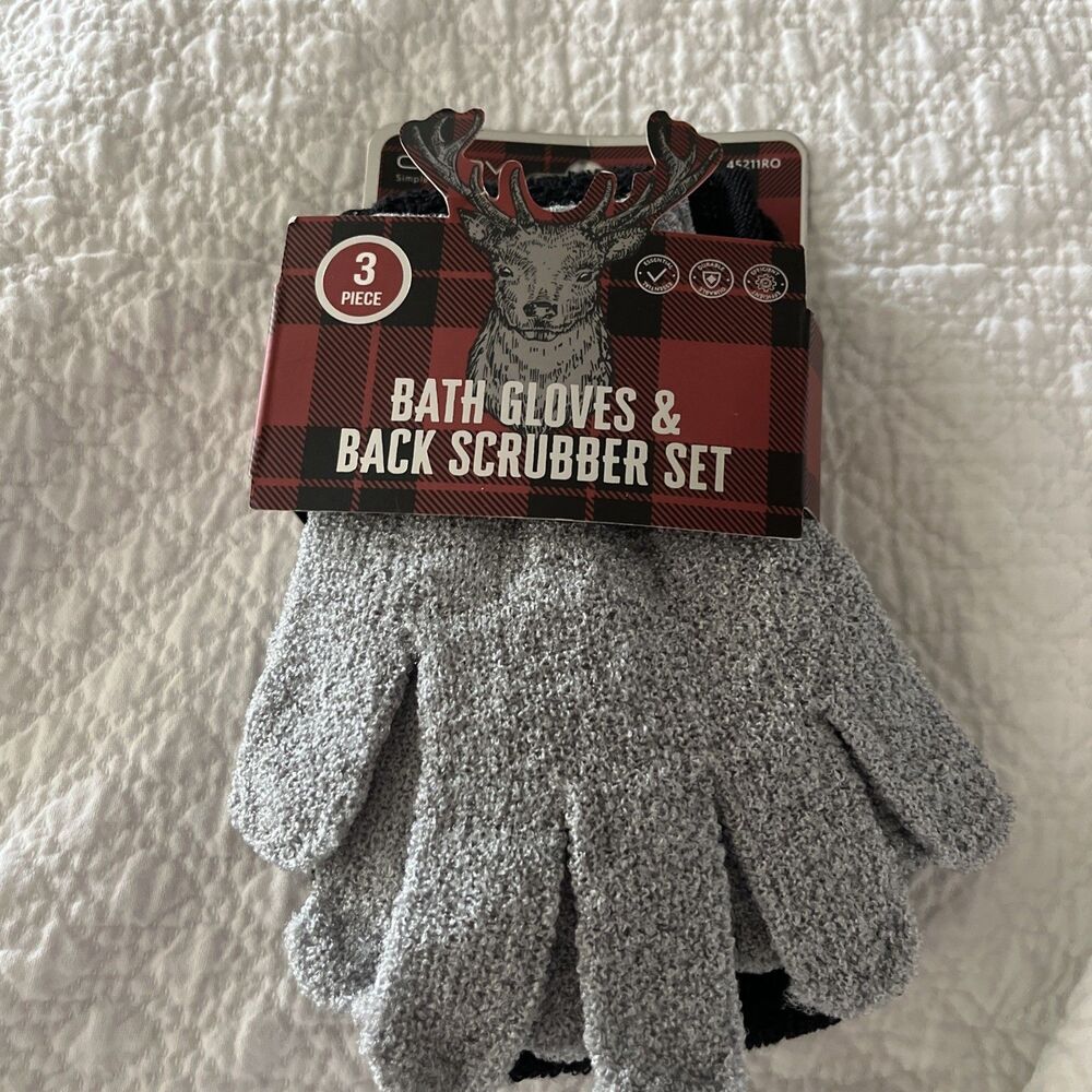 Exfoliating Back Scrubber Bath Gloves Set, Exfoliating Scrubber Gloves Blk/Grey